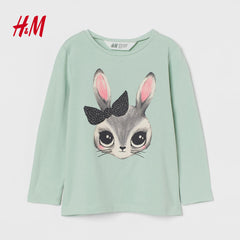 H&M LIGHT GREEN RABBIT LONG SLEEVE T-SHIRT