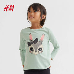 H&M LIGHT GREEN RABBIT LONG SLEEVE T-SHIRT