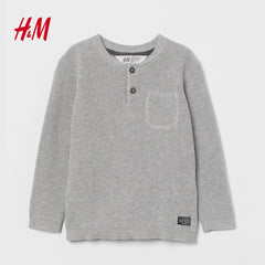 H&M LIGHT GREY WAFFLE KNIT HENLEY JUMPER