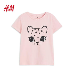 H&M GIRLS LIGHT PINK LEOPARD GRAPHICS T-SHIRT