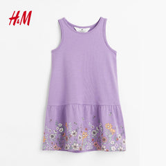 H&M LIGHT PURPLE SLEEVELESS FLORAL PRINTED DRESS