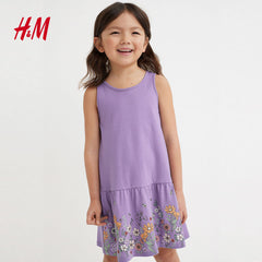 H&M LIGHT PURPLE SLEEVELESS FLORAL PRINTED DRESS