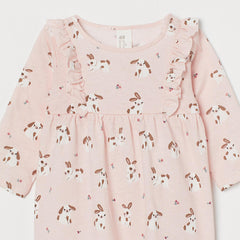 H&M LIGHT PINK RABBITS FRILL TRIMMED JERSEY DRESS