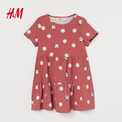H&M MARSALA RED WHITE DOTTED  PRINTED COTTON DRESS