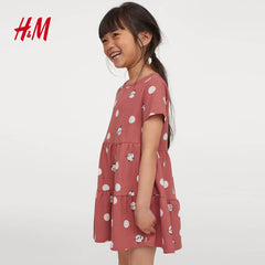 H&M MARSALA RED WHITE DOTTED  PRINTED COTTON DRESS