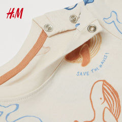 H&M NATURAL WHITE WHALES PRINTED COTTON T-SHIRT