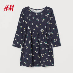 H&M NAVY BLUE FLORAL PATTERNED JERSEY DRESS
