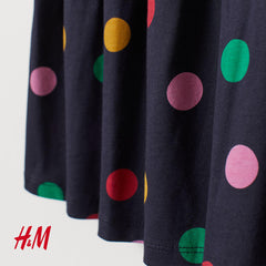 H&M NAVY DOTTED PATTERNED LONG SLEEVE JERSEY DRESS