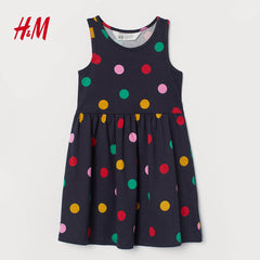 H&M NAVY DOTTED PATTERNED JERSEY DRESS