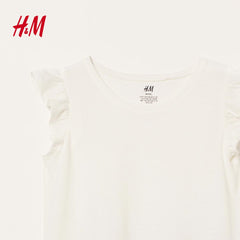 H&M OFF WHITE FLUTTER SLEEVE TOP