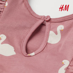 H&M OLD ROSE SWANS FLOUNCE TRIMMED JERSEY DRESS