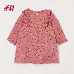 H&M PINK HEARTS PATTERNED RUFFLE DRESS