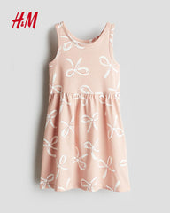 H&M POWDER PINK BOWS PRINTED COTTON DRESS