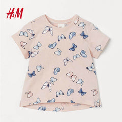 HM POWDER PINK BUTTERFLIES PRINTED T-SHIRT