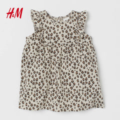 H&M SLEEVELESS LEOPARDS PRINTED FLOUNCE TRIMMED JERSEY DRESS