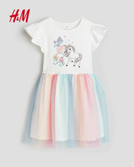 H&M WHITE UNICONR JERSEY DRESS WITH TULLE SKIRT