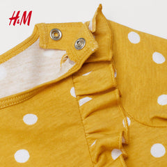 H&M YELLOW DOTTED RUFFLE TRIMMED JERSEY DRESS