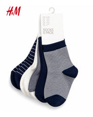 H&M BABY COTTON SOCKS 5 PACK - NAVY & WHITE