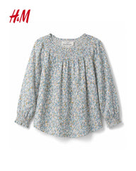 H&M BLUE DITSY FLORAL SMOCKED BLOUSE TOP
