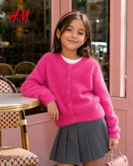 H&M BRIGHT PINK FLUFFY KNIT CARDIGAN