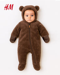 H&M BROWN PILE ALL IN ONE SUIT WITH EARS 7008