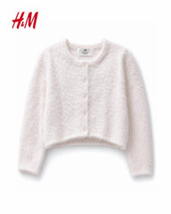 H&M CREAM FUZZY KNIT PEARL BUTTON CARDIGAN