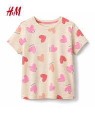 H&M CREAM HEARTS PRINTED T-SHIRT