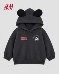 H&M DARK GREY MICKEY MOUSE HOODED SWEATSHIRT