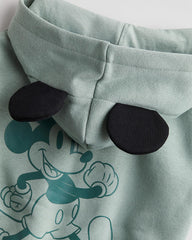H&M DUSTY GREEN MICKEY MOUSE ZIPPER HOOD