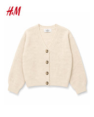 H&M GIRLS BEIGE RIB KNIT V NECK CARDIGAN