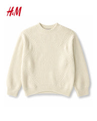 H&M GIRLS CREAM CABLE KNIT PULLOVER SWEATER