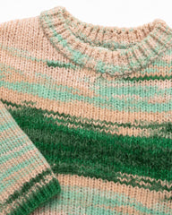 H&M GIRLS GREEN & BEIGE SPACE DYE KNIT CREWNECK JUMPER