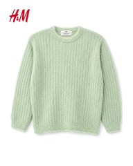 H&M GIRLS MINT GREEN FUZZY RIB KNIT SWEATER
