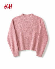 H&M GIRLS PINK MARLED RIB KNIR SWEATER