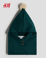 H&M GREEN POINTY HOODED POM POM SWEATSHIRT
