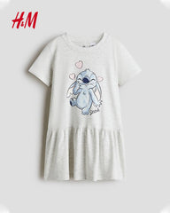 H&M GREY LILO & STITCH PRINTED COTTON JERSEY DRESS