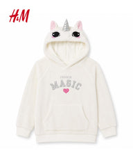 H&M IVORY FOREVER MAGIC UNICORN PLUSH FLEECE HOODIE