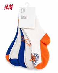 H&M KIDS 5 PACK COTTON SPORTS SOCKS - BLUE & ORANGE