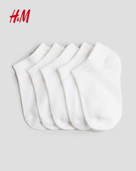 H&M KIDS WHITE ANKLE COTTON BLEND PACK OF 5 SOCKS