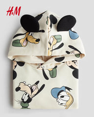 H&M LIGHT BEIGE OVERALL PRINTED HOODIE