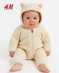 H&M LIGHT BEIGE PILE ALL IN ONE SUIT WITH EARS 1031