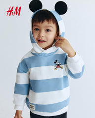 H&M LIGHT BLUE STRIPED MICKEY MOUSE HOODIE