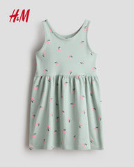 H&M LIGHT GREEN CHERRIES PRINTED COTTON DRESS