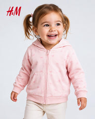 H&M LIGHT PINK BOW PRINT ZIP HOODIE