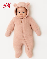 H&M LIGHT PINK PILE ALL IN ONE SUIT WITH EARS 1028
