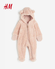 H&M LIGHT PINK PILE ALL IN ONE SUIT WITH EARS 1028