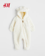 H&M NATURAL WHITE PILE ALL IN ONE SUIT WITH EARS 1004
