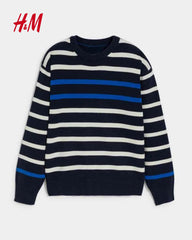 H&M NAVY STRIPED COTTON KNITTED JUMPER