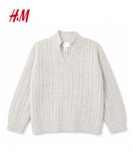 H&M OATMEAL BEIGE CABLE KNIT COLLARED SWEATER