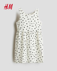 H&M OFF WHITE HEART PATTERNED JERSEY DRESS